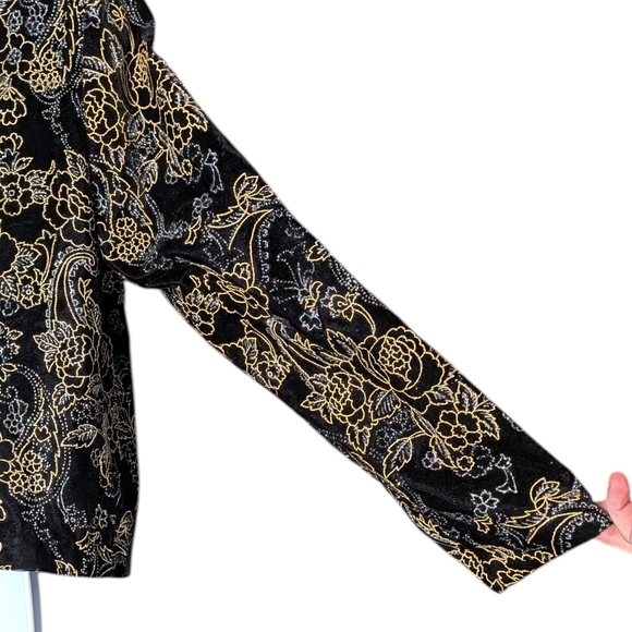Joanna Vintage Black Gold Velvet Brocade Jacket Embroidered Metallic Floral Crop - Picture 6 of 16